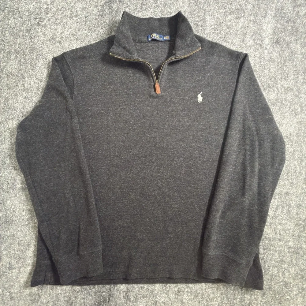 Polo Ralph Lauren Quarter Zip Pullover Mens XL Gray White Pony Leather Pull